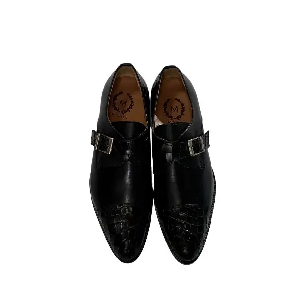 Moretti Black Mixed Texture Straped Loafer